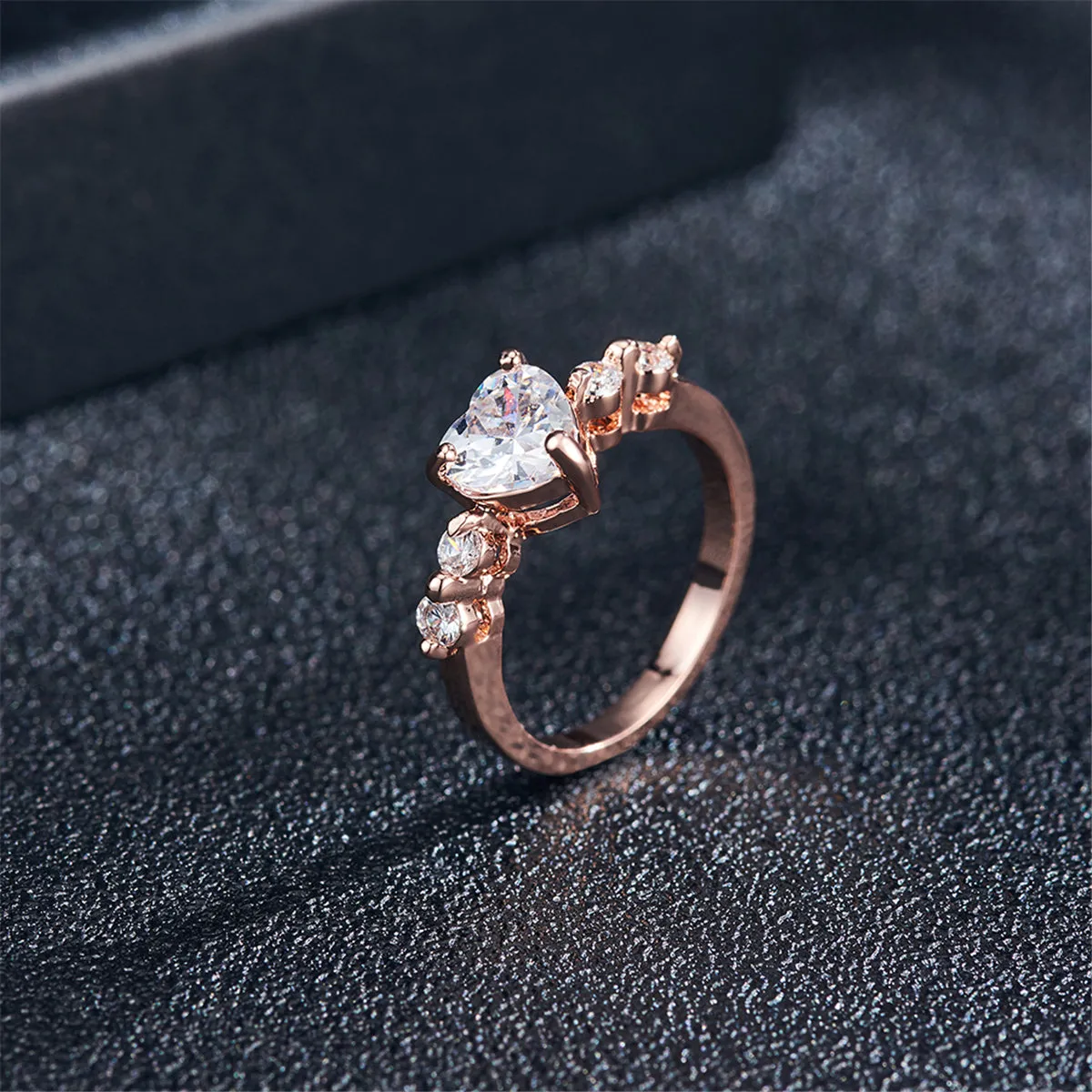 Cubic Zirconia & 18K Rose Gold-Plated Central Heart Ring