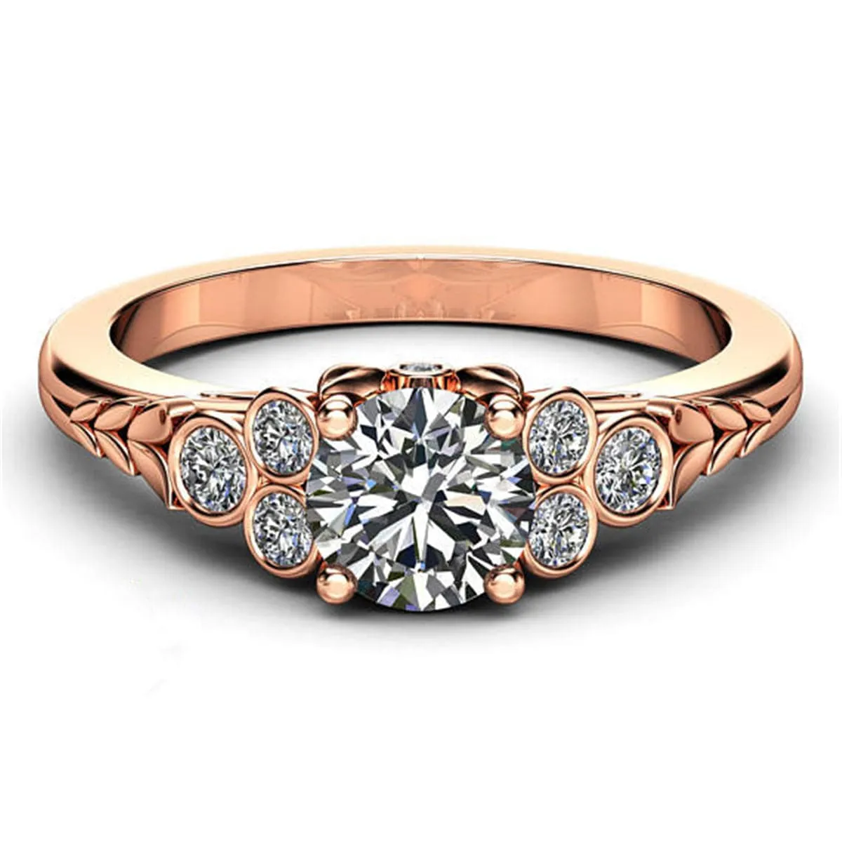 Cubic Zirconia & 18K Rose Gold-Plated Flower Ring