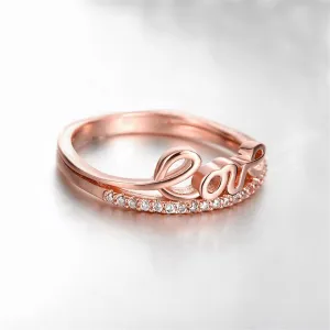 Cubic Zirconia & 18K Rose Gold-Plated 'Love' Ring
