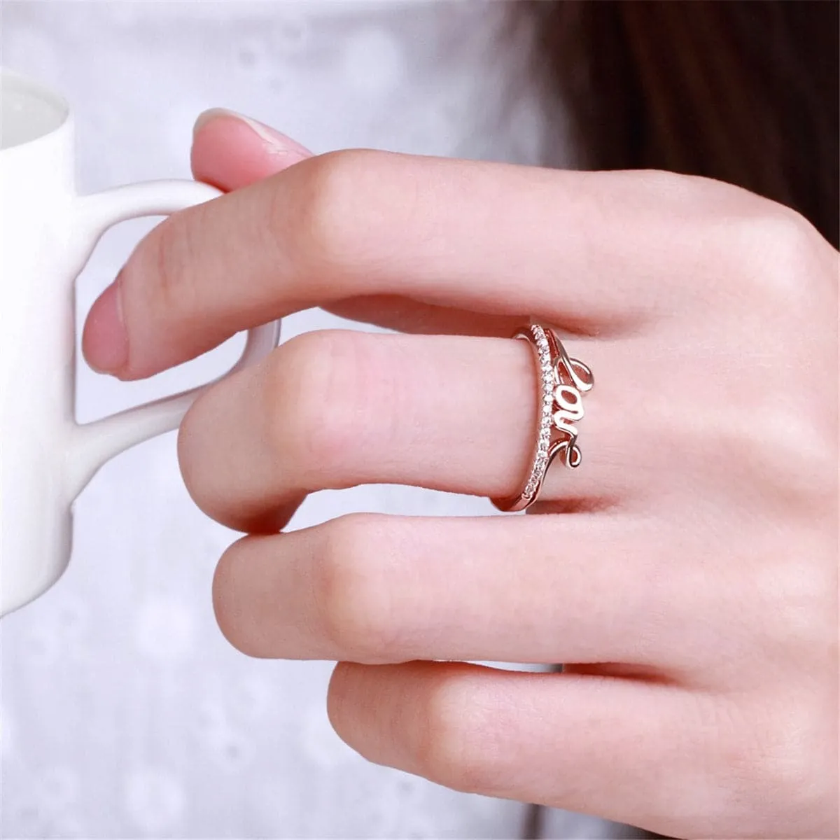 Cubic Zirconia & 18K Rose Gold-Plated 'Love' Ring