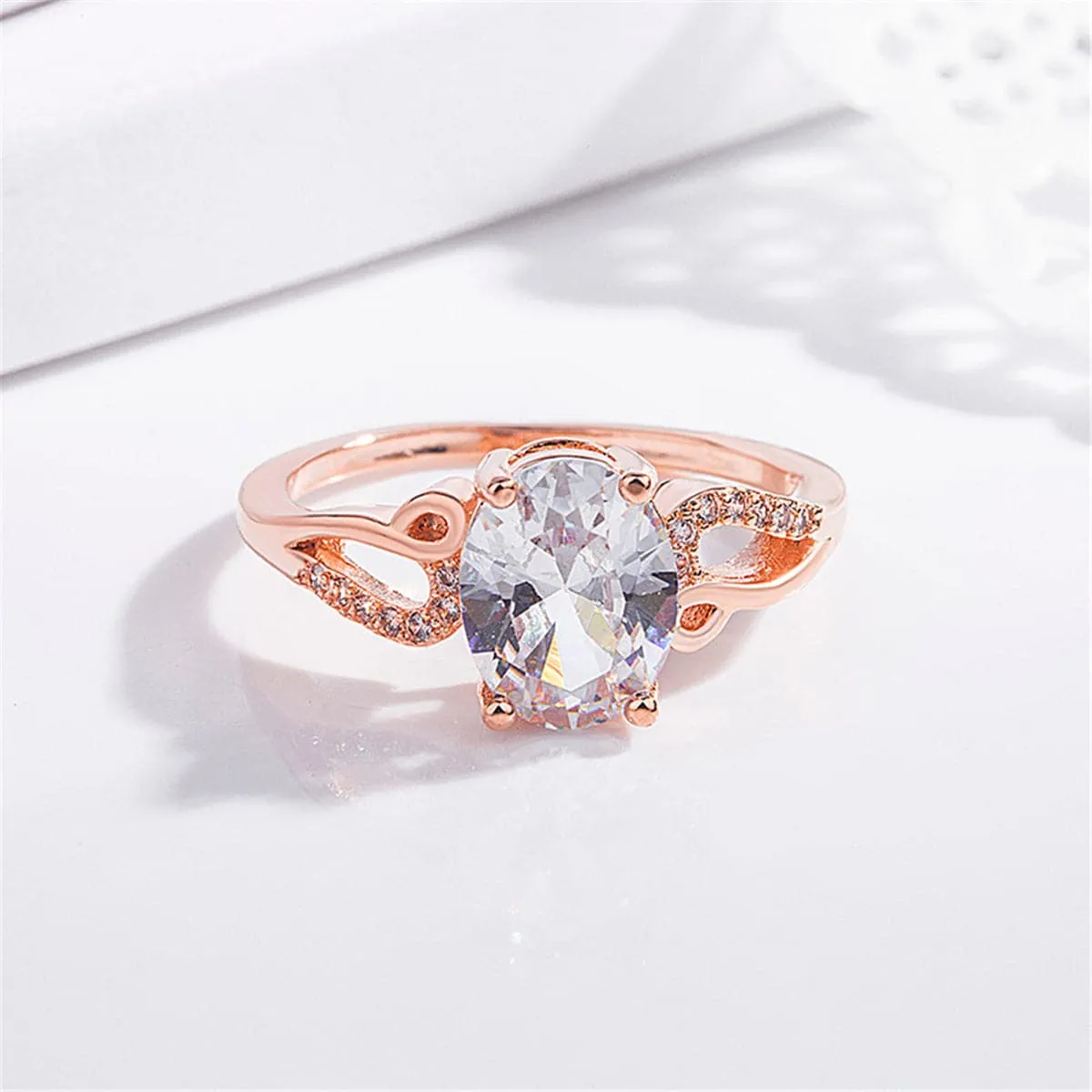 Cubic Zirconia & 18K Rose Gold-Plated Oval Ring