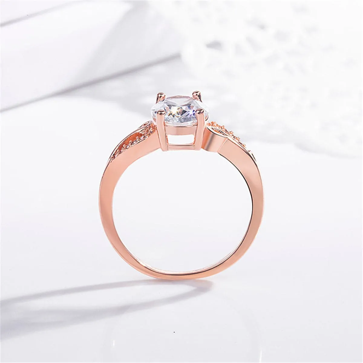Cubic Zirconia & 18K Rose Gold-Plated Oval Ring