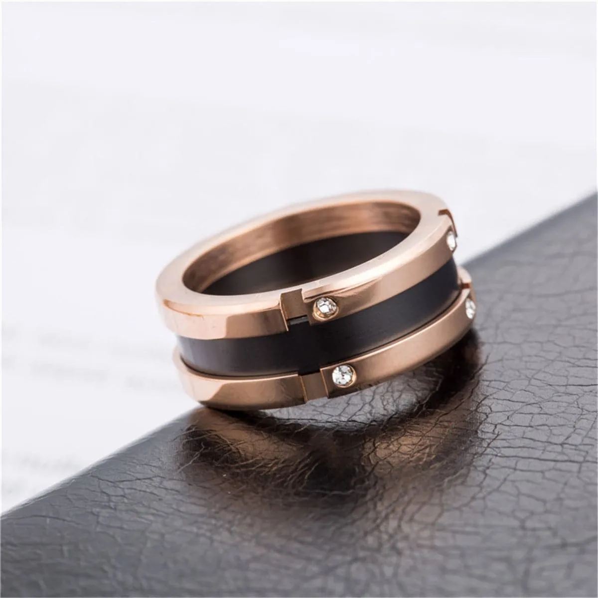Cubic Zirconia & 18K Rose Gold-Plated Roman Numeral Band