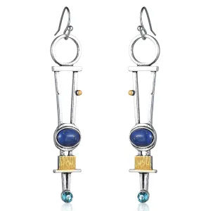 Cubic Zirconia & Lapis Geometric Drop Earrings