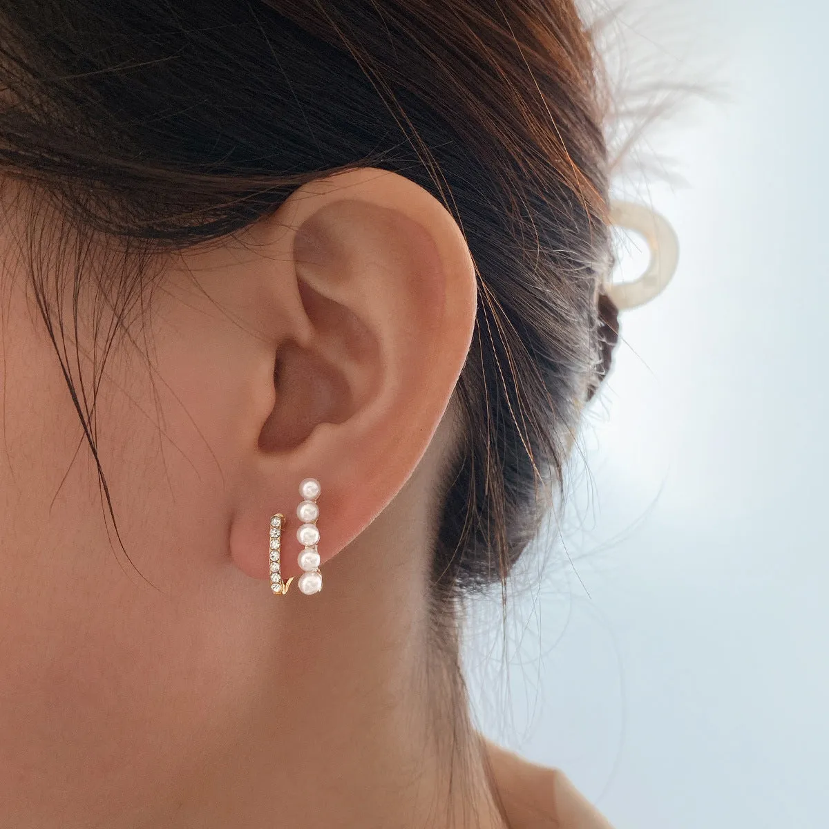 Cubic Zirconia & Pearl 18K Gold-Plated Geometric Stud Earrings