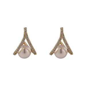 Cubic Zirconia & Pearl Drop Stud Earrings