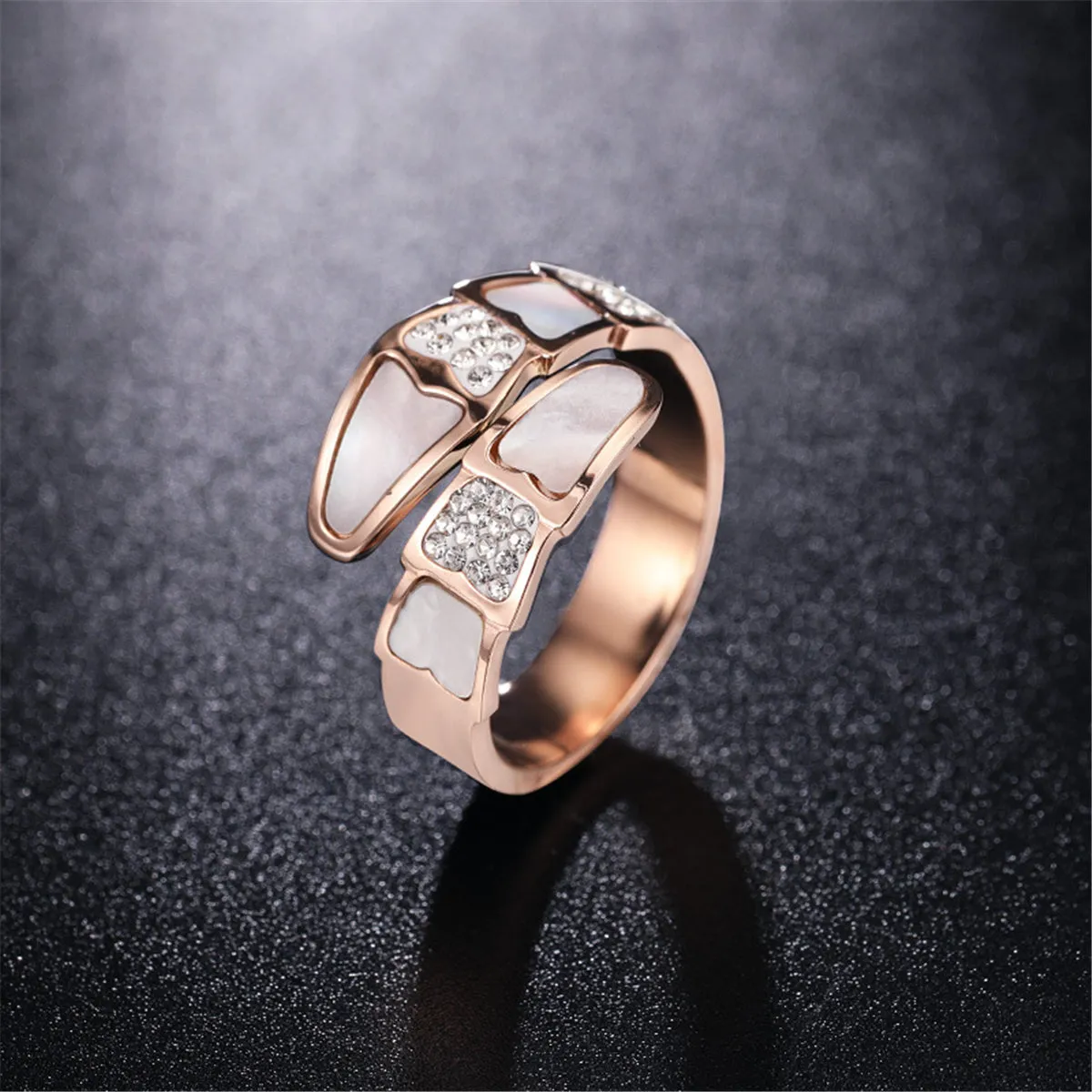 Cubic Zirconia & Shell Pangolin Scale Bypass Ring