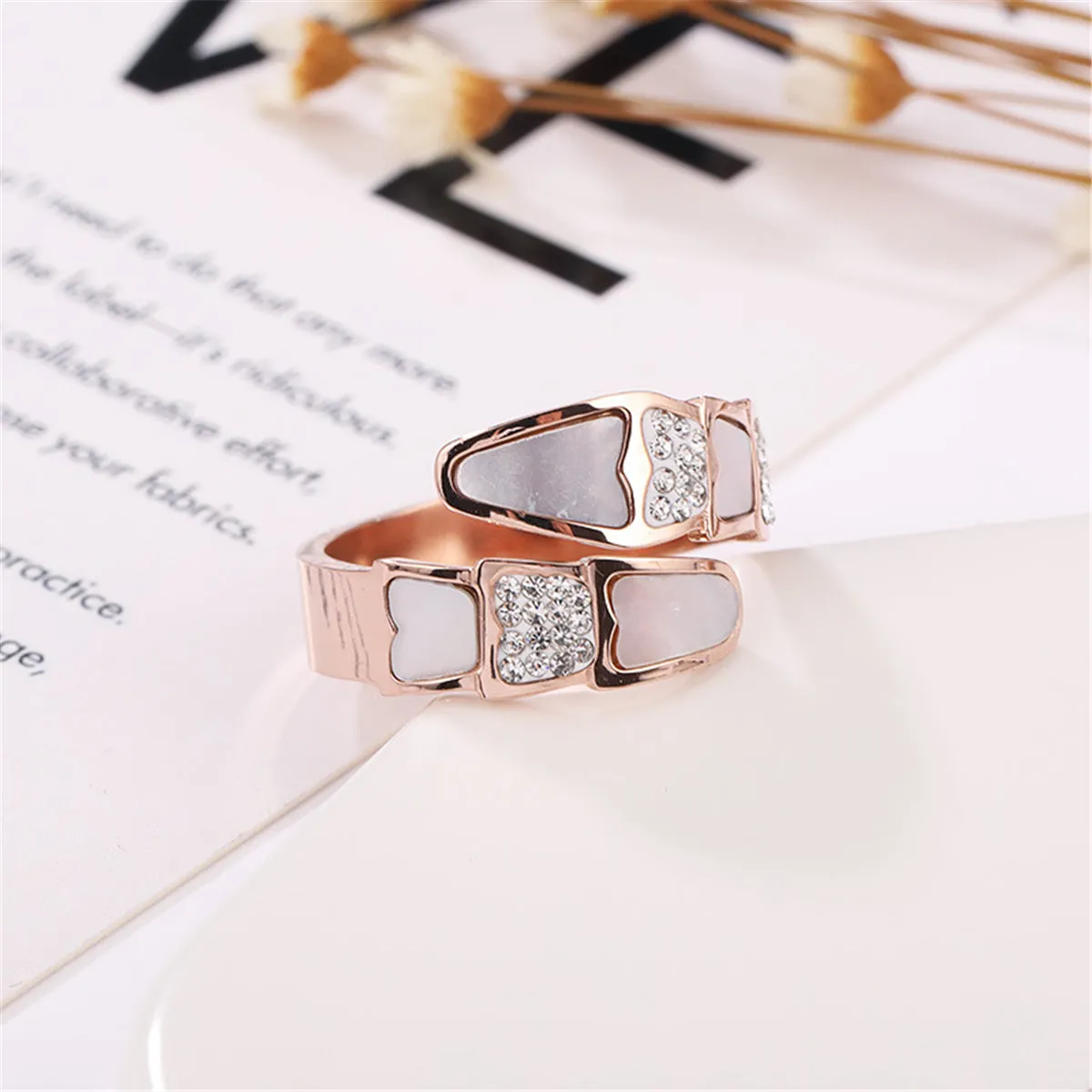 Cubic Zirconia & Shell Pangolin Scale Bypass Ring