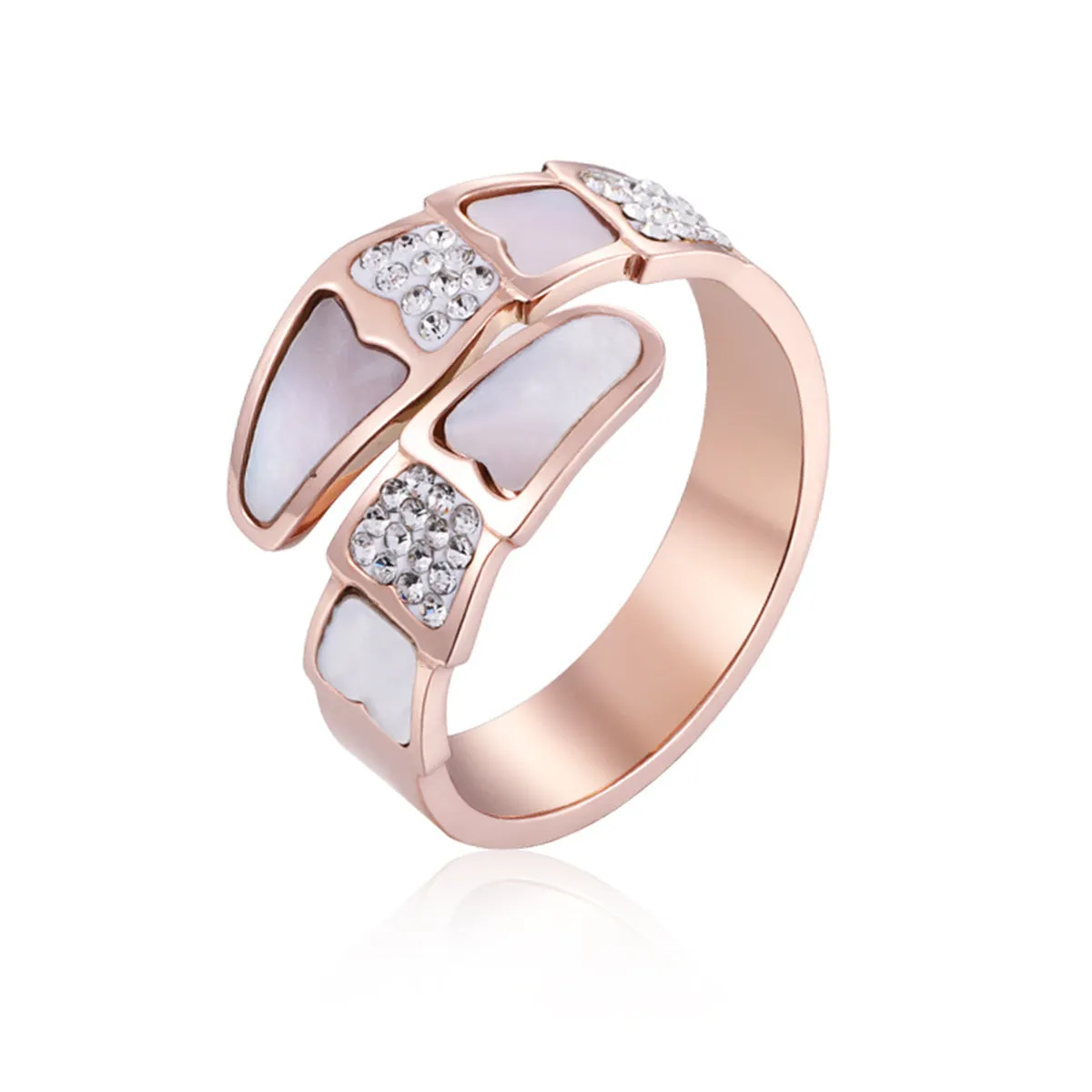 Cubic Zirconia & Shell Pangolin Scale Bypass Ring