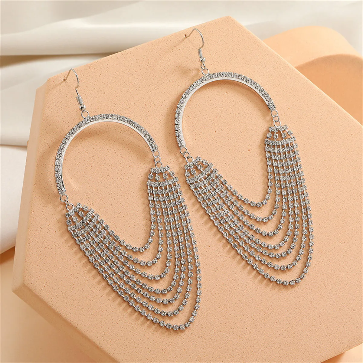 Cubic Zirconia & Silver-Plated Layered Tassel Drop Earrings