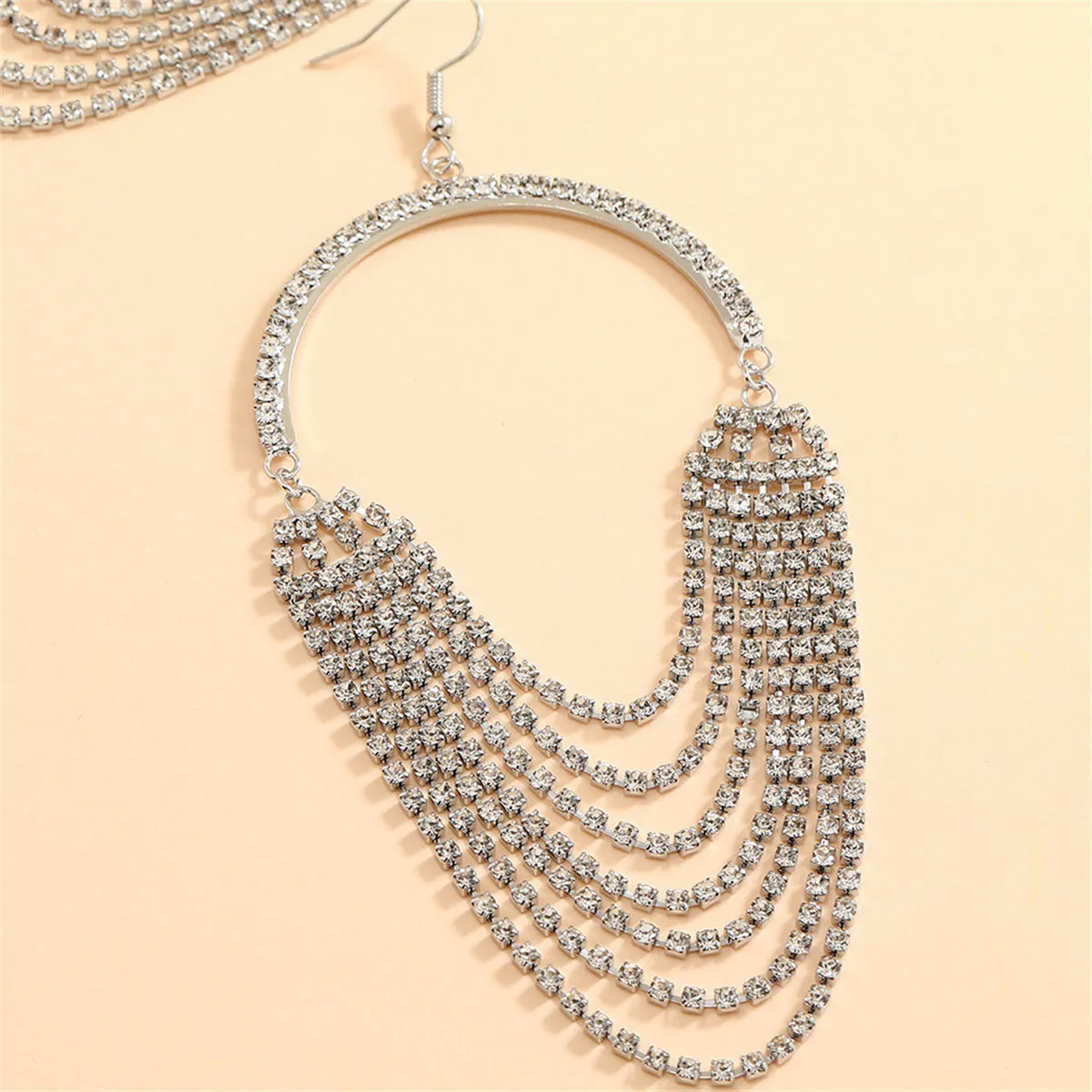 Cubic Zirconia & Silver-Plated Layered Tassel Drop Earrings