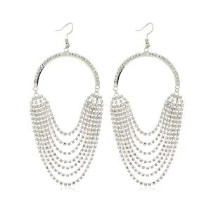 Cubic Zirconia & Silver-Plated Layered Tassel Drop Earrings