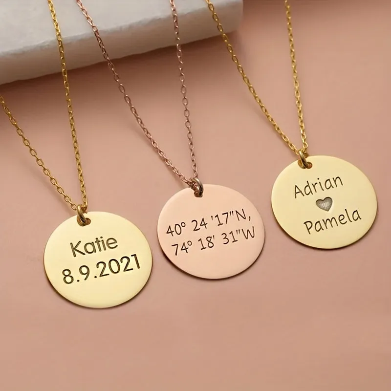 Custom Engraved Name Date Round Coin Stainless Steel ID Tag