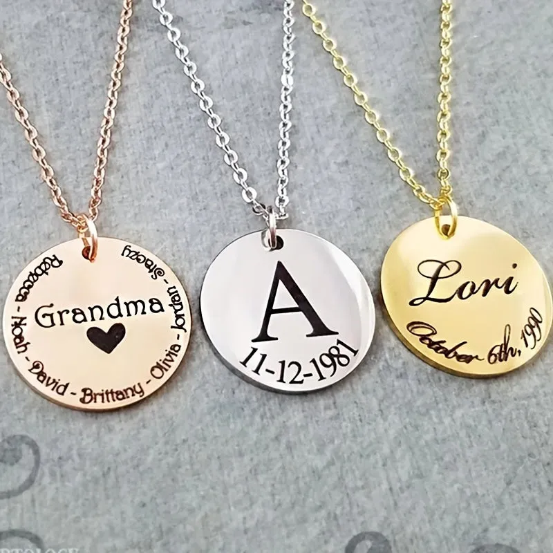 Custom Engraved Name Date Round Coin Stainless Steel ID Tag