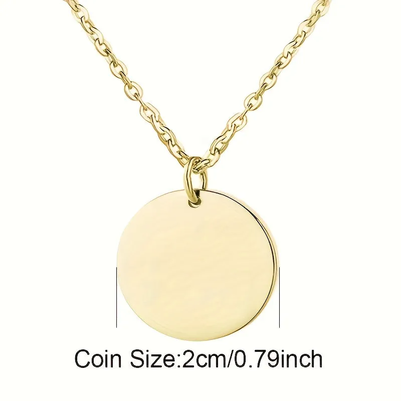 Custom Engraved Name Date Round Coin Stainless Steel ID Tag