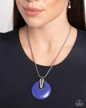 Cutting Charm - Blue - Acrylic Disc White Rhinestone Paparazzi Short Necklace