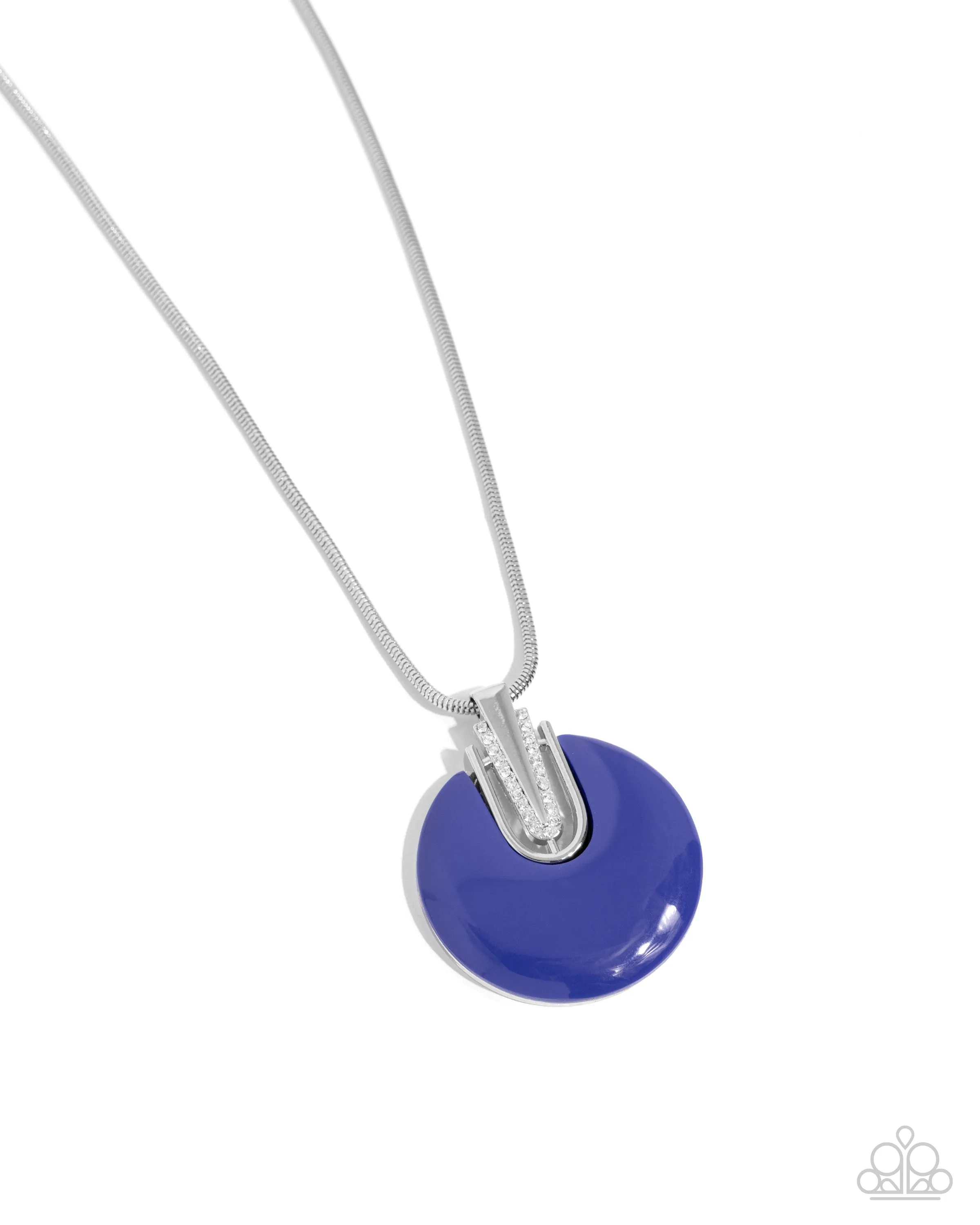 Cutting Charm - Blue - Acrylic Disc White Rhinestone Paparazzi Short Necklace