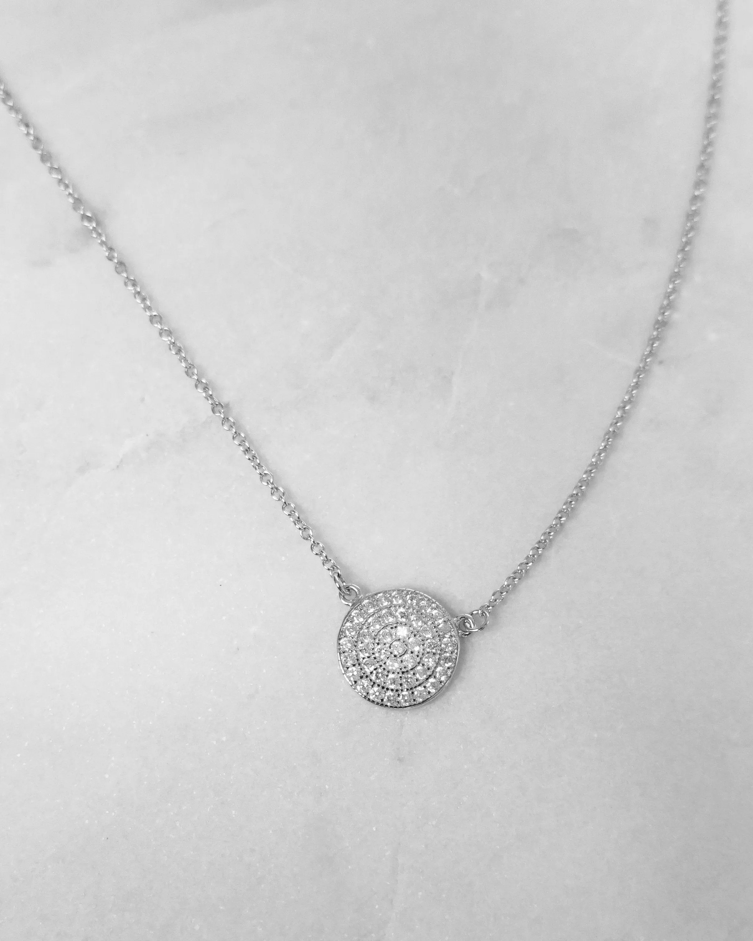 CZ Coin Necklace  - Sterling Silver
