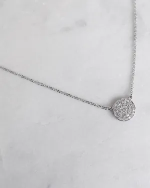 CZ Coin Necklace  - Sterling Silver