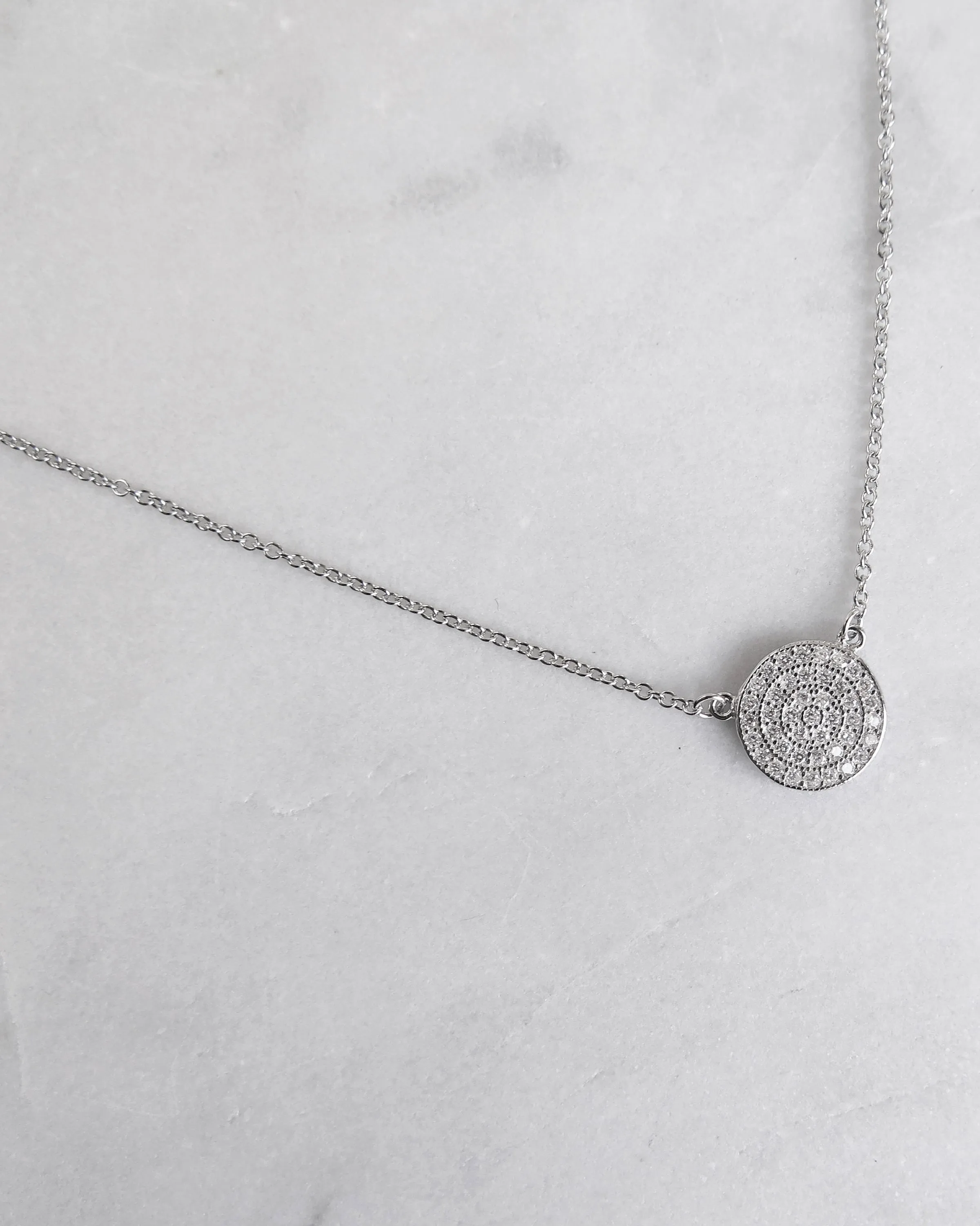 CZ Coin Necklace  - Sterling Silver