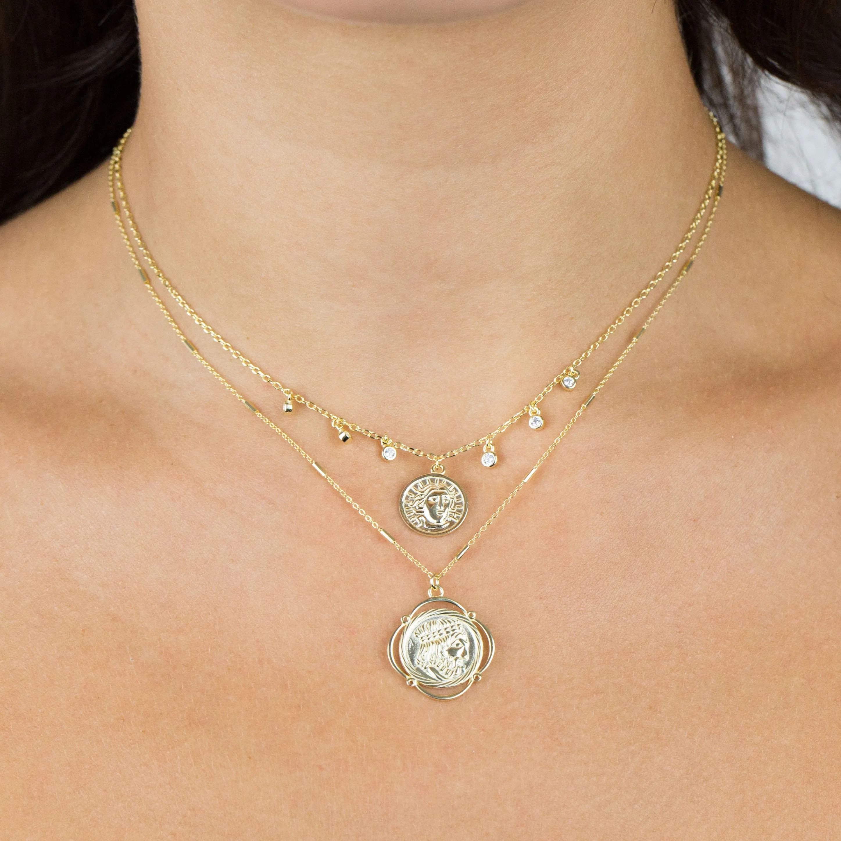 CZ Greek Coin Necklace