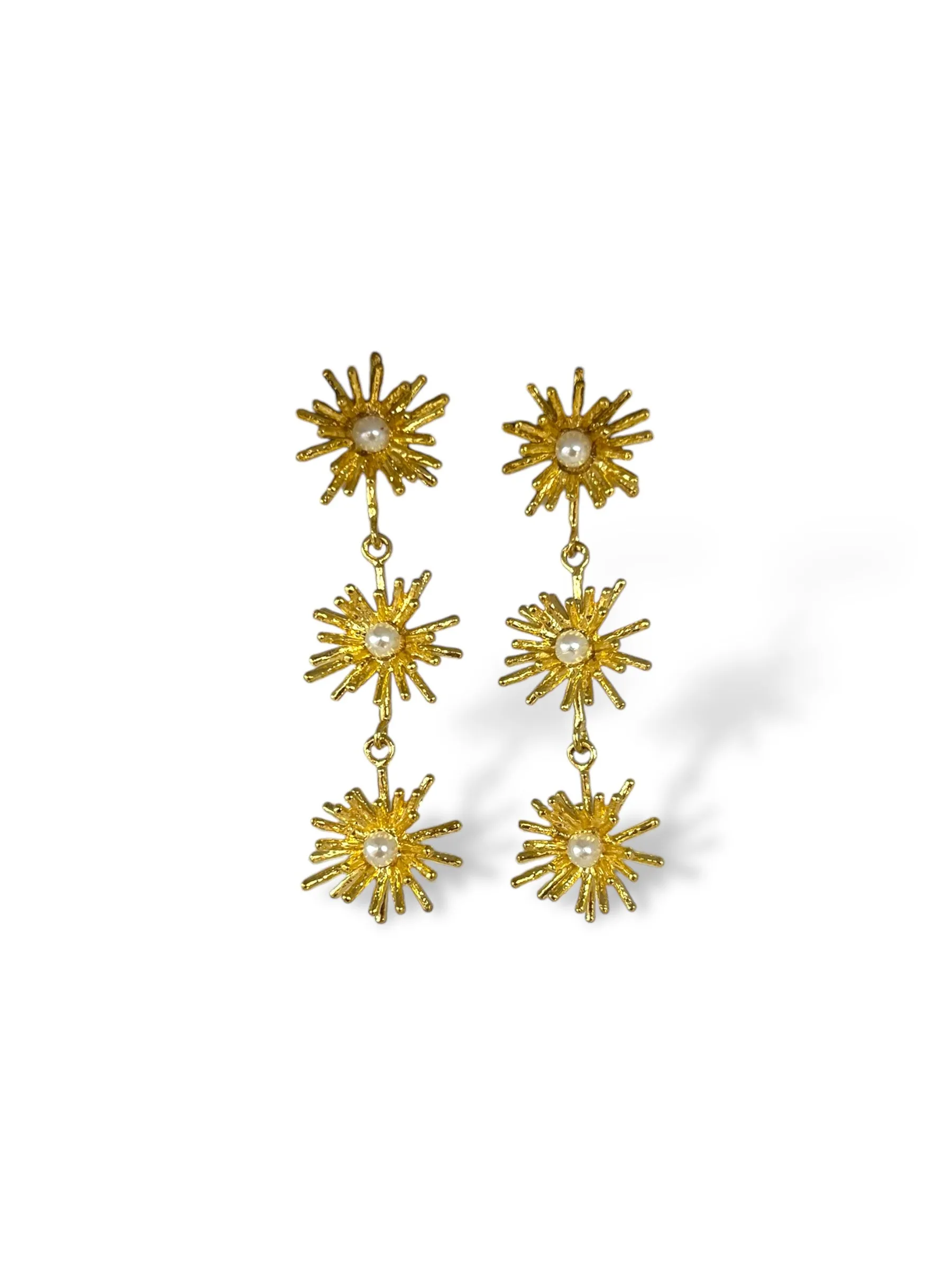 'Daisy Drop' Triple Gold Earrings