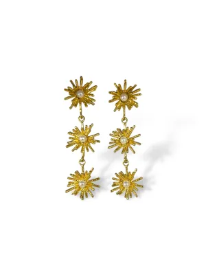 'Daisy Drop' Triple Gold Earrings