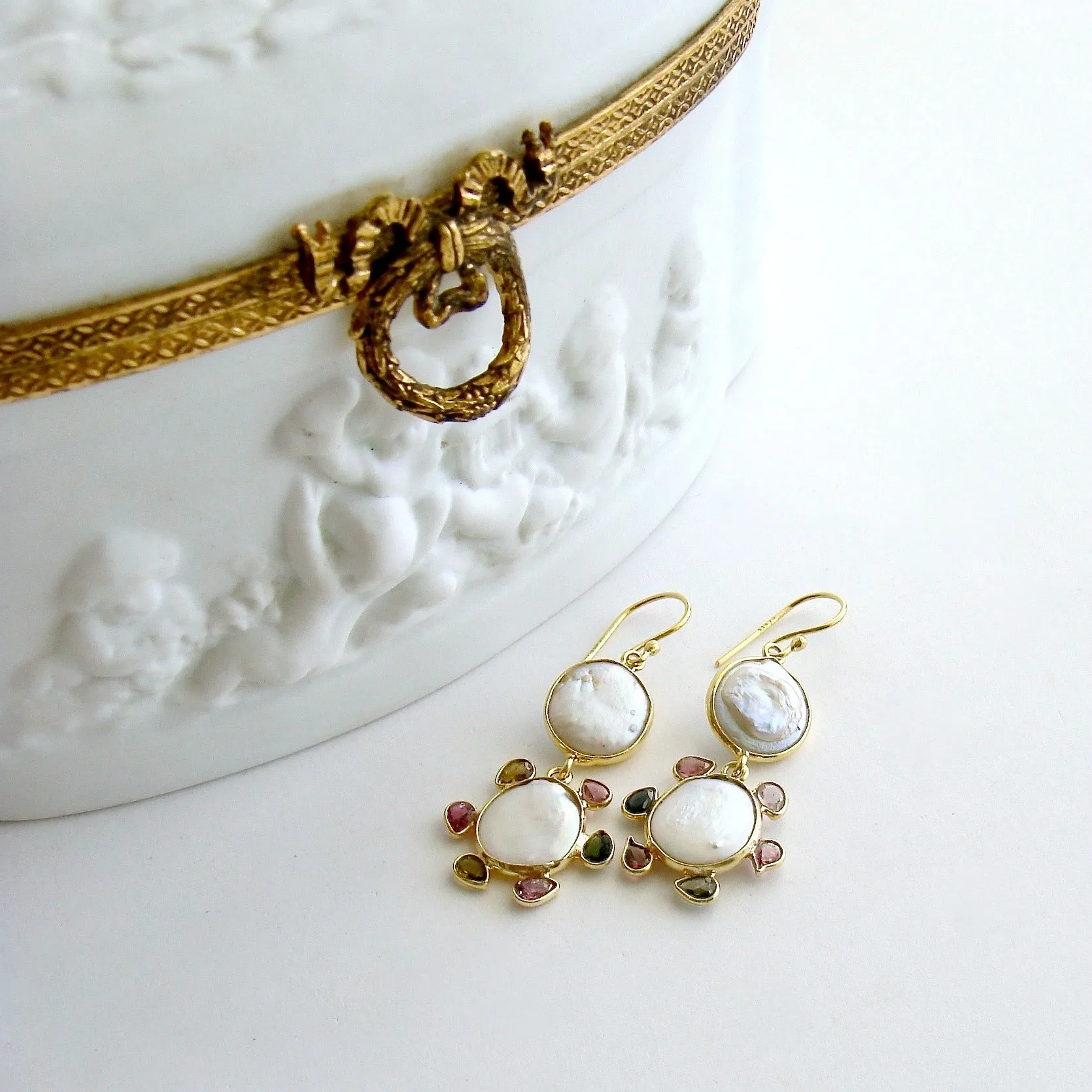 Daisy Tourmaline Pearl Drop Earrings