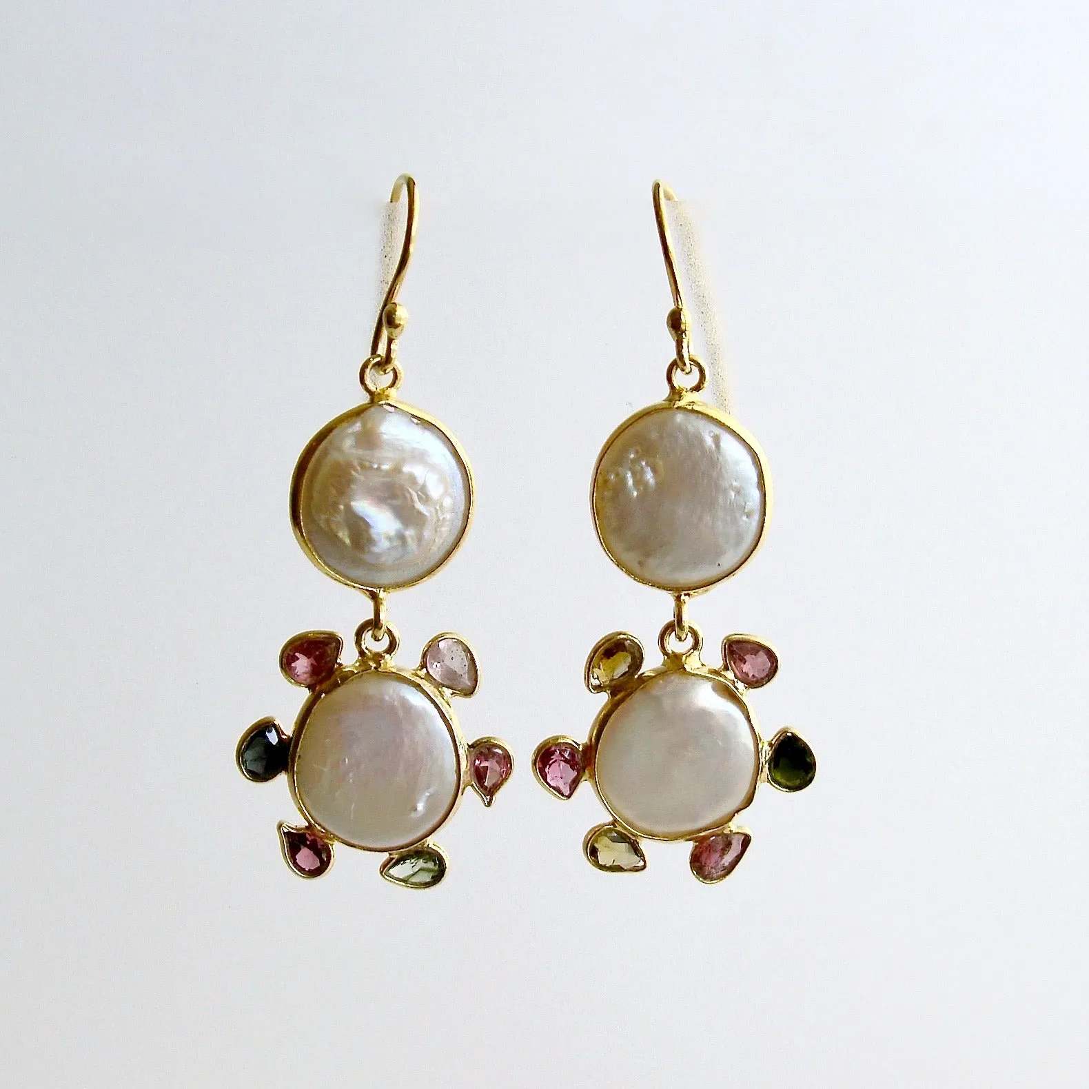 Daisy Tourmaline Pearl Drop Earrings