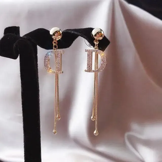 Dangling Charms Gold Crystal Flower Women's Earrings High Quality Fashion Jewellery For Ladies And Girls