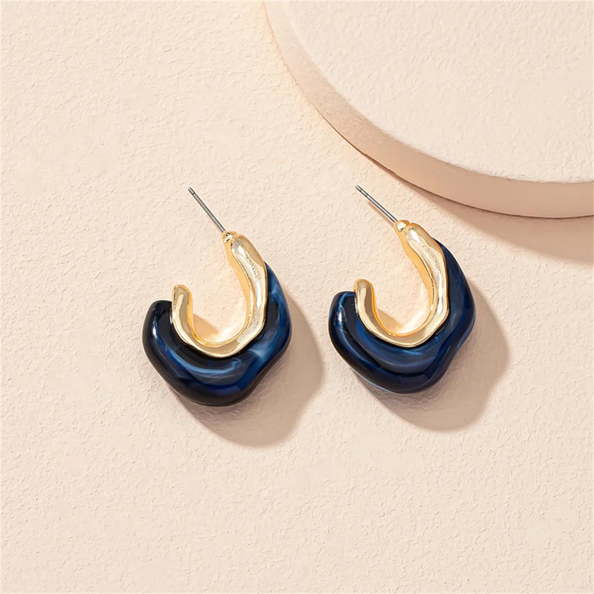 Dark Blue Resin & 18K Gold-Plated Irregular Curve Drop Earrings