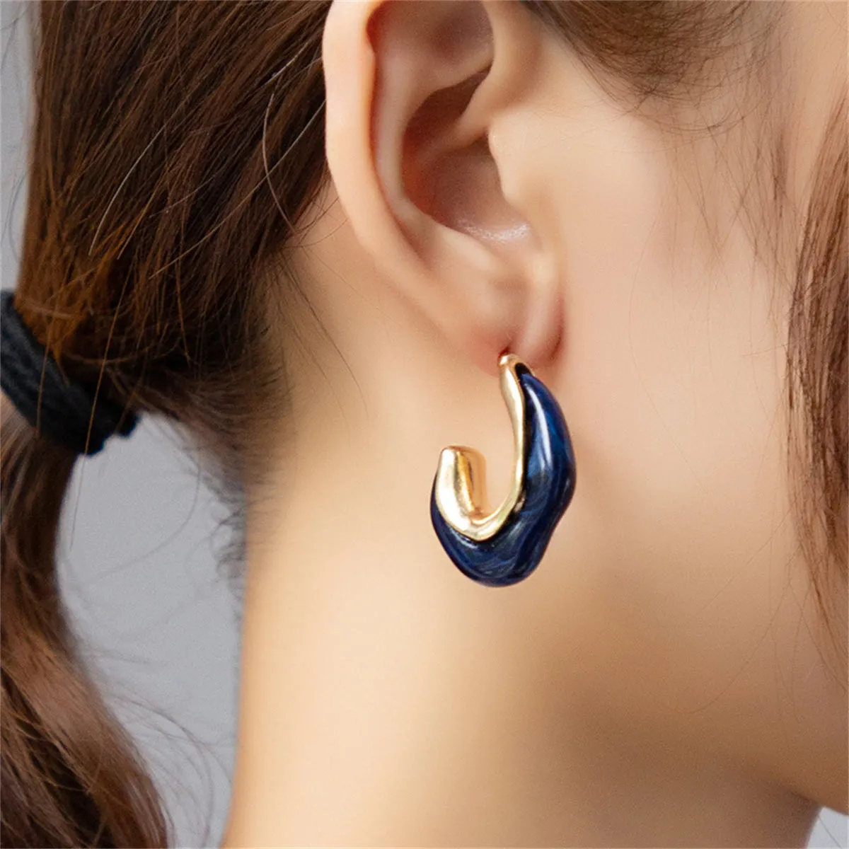 Dark Blue Resin & 18K Gold-Plated Irregular Curve Drop Earrings
