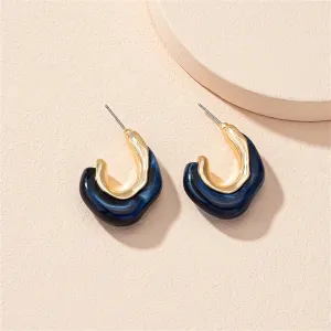 Dark Blue Resin & 18K Gold-Plated Irregular Curve Drop Earrings