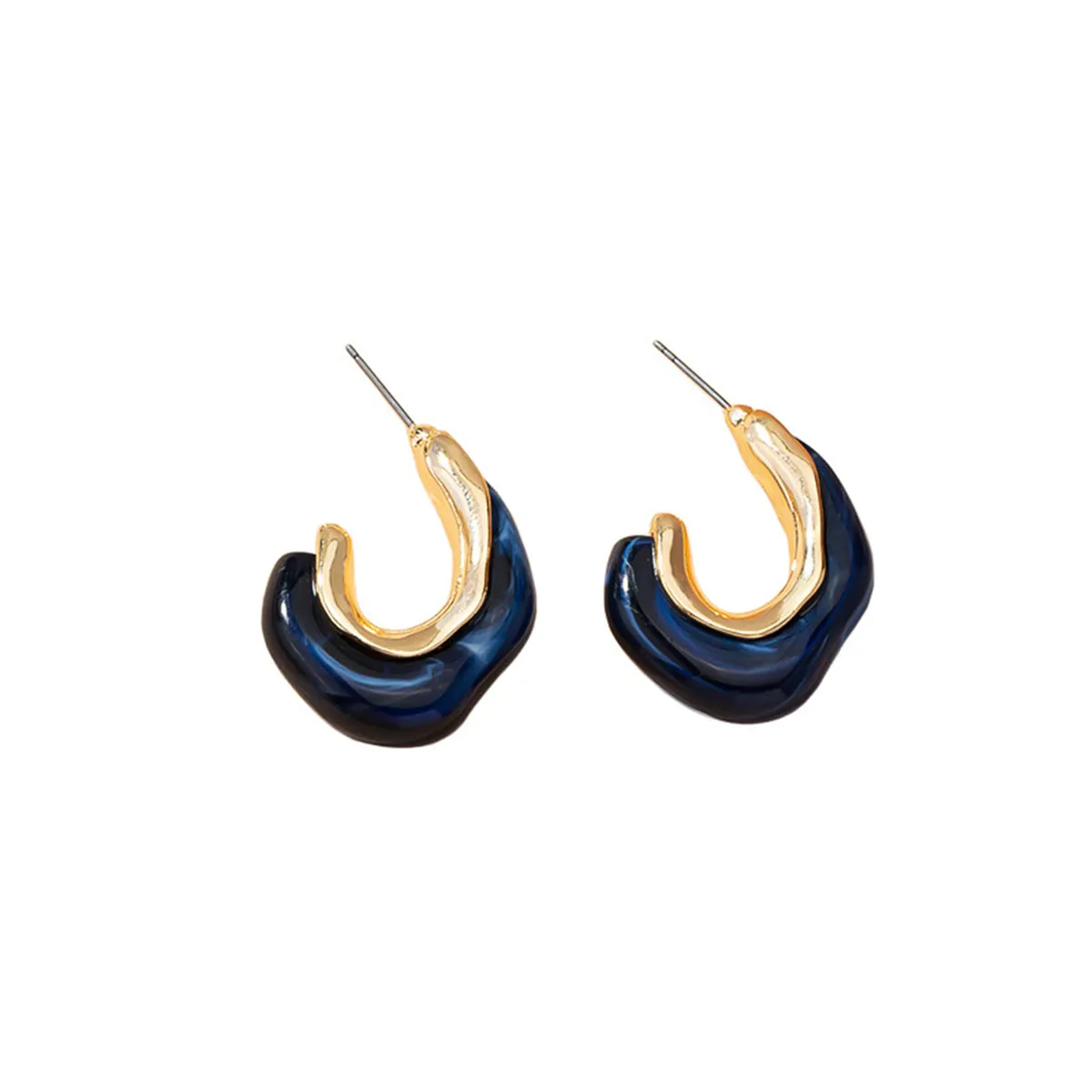 Dark Blue Resin & 18K Gold-Plated Irregular Curve Drop Earrings