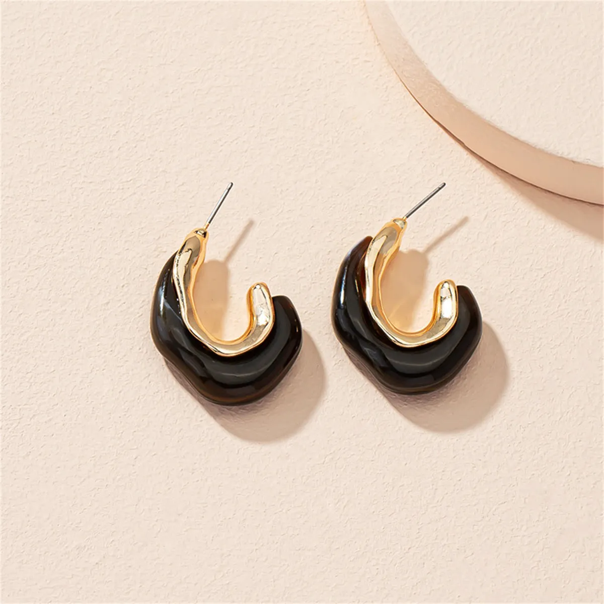 Dark Brown Resin & 18K Gold-Plated Irregular Curve Drop Earrings
