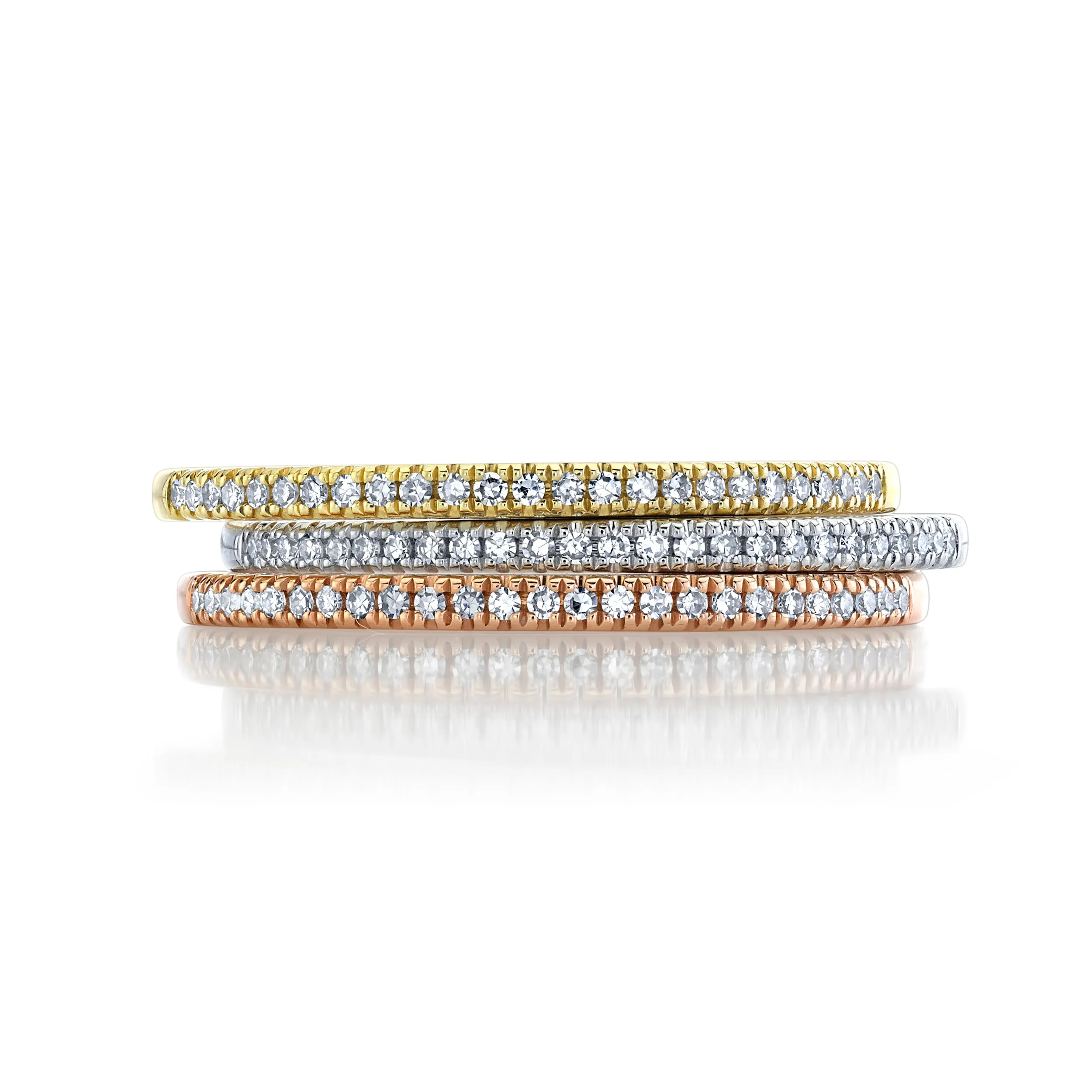 Delicate Pave Tri-tone Stacking Ring Set