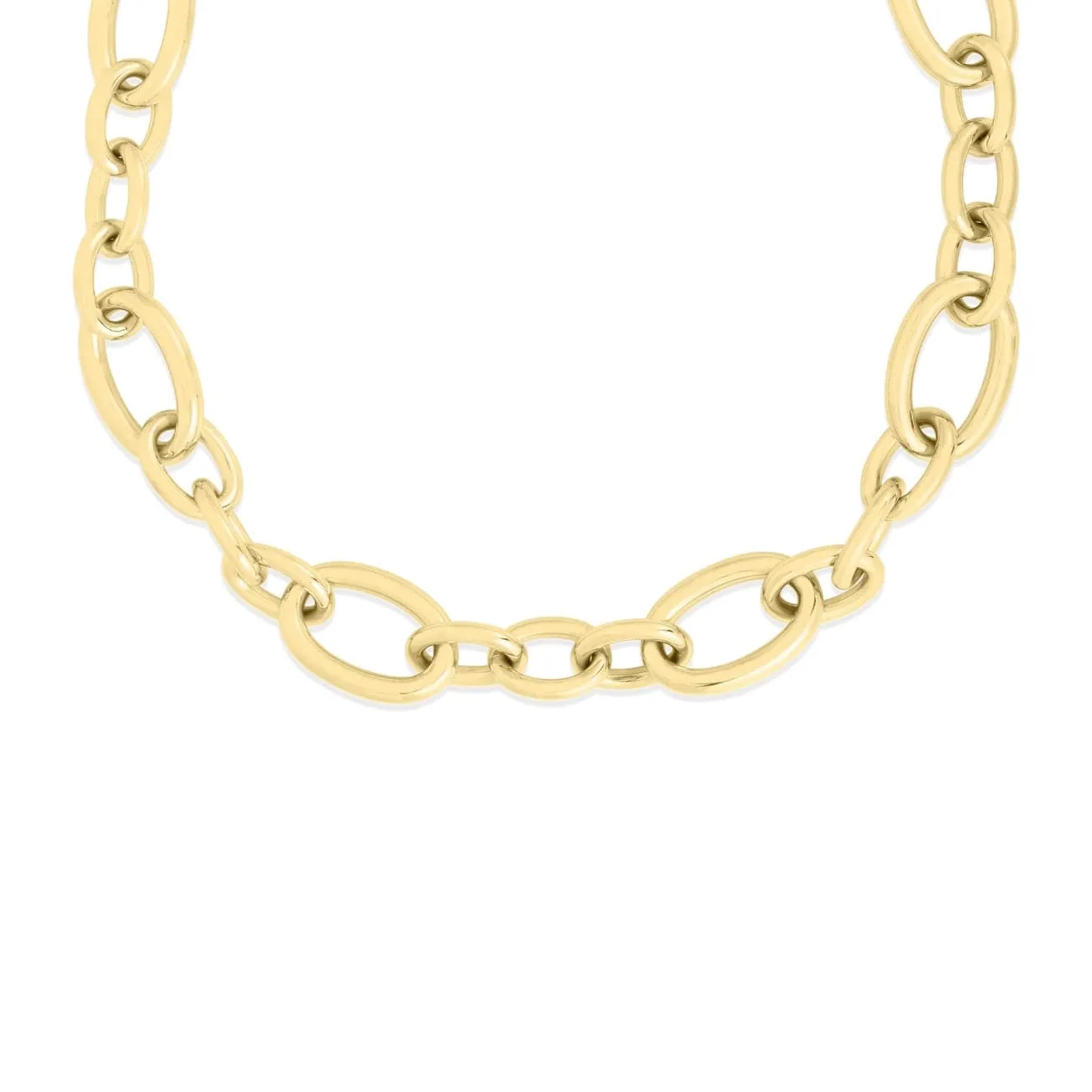 Designer Gold 18K Yellow Gold Alternating Oval Link Chain Necklace