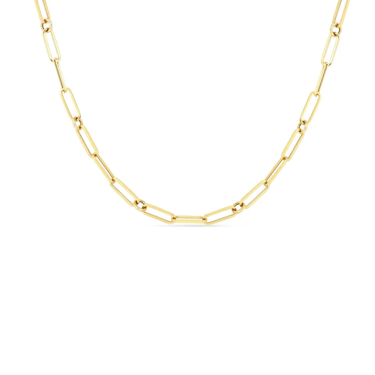 Designer Gold 18K Yellow Gold Fine Paperclip & Round Link Chain Necklace