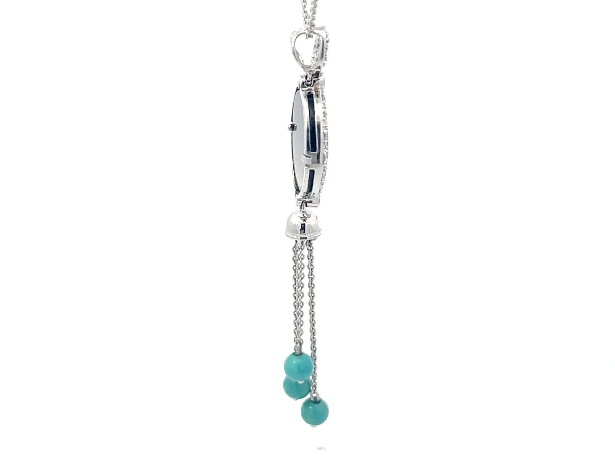 Diamond and Black Enamel Dangly Turquoise Necklace in 18k White Gold