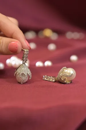 Diamond Pearl Drop Tassel Earrings