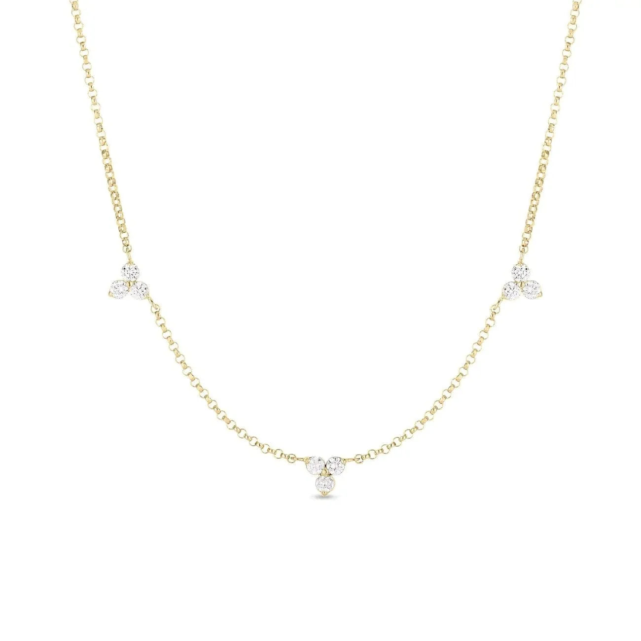 Diamonds By The Inch 18K Yellow Gold 3 Station Flower Diamond Necklace