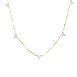 Diamonds By The Inch 18K Yellow Gold 5 Station Flower Diamond Necklace