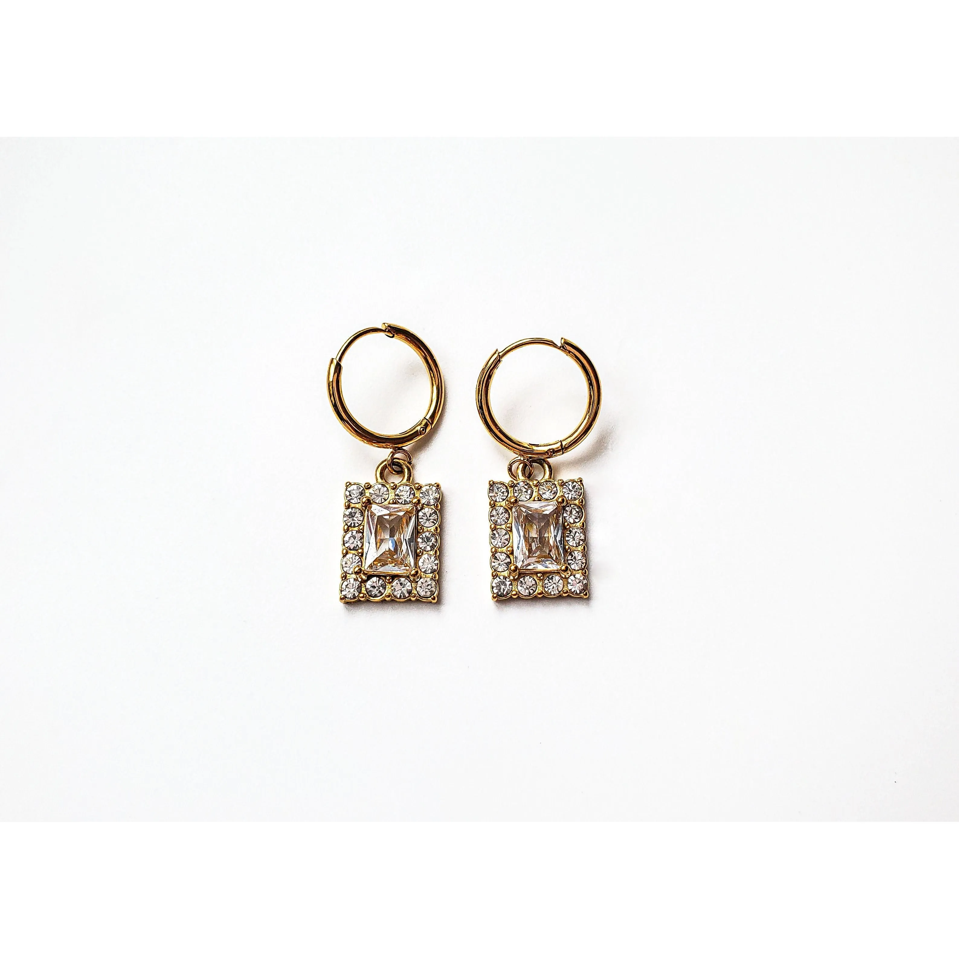 Diana 18K Bezel CZ Drop Earrings