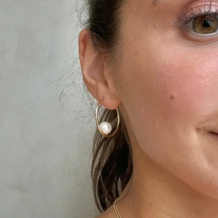 Diana Single Pearl Hoops Small