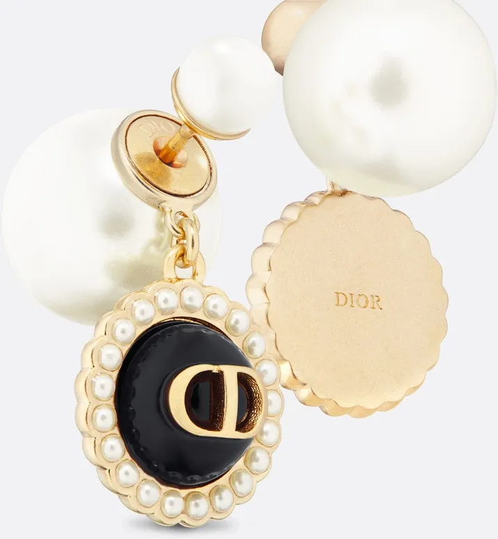 Dior Tribales Earrings • Gold-Finish Metal with White Resin Pearls and Black Glass