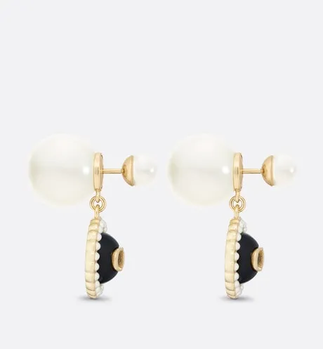 Dior Tribales Earrings • Gold-Finish Metal with White Resin Pearls and Black Glass
