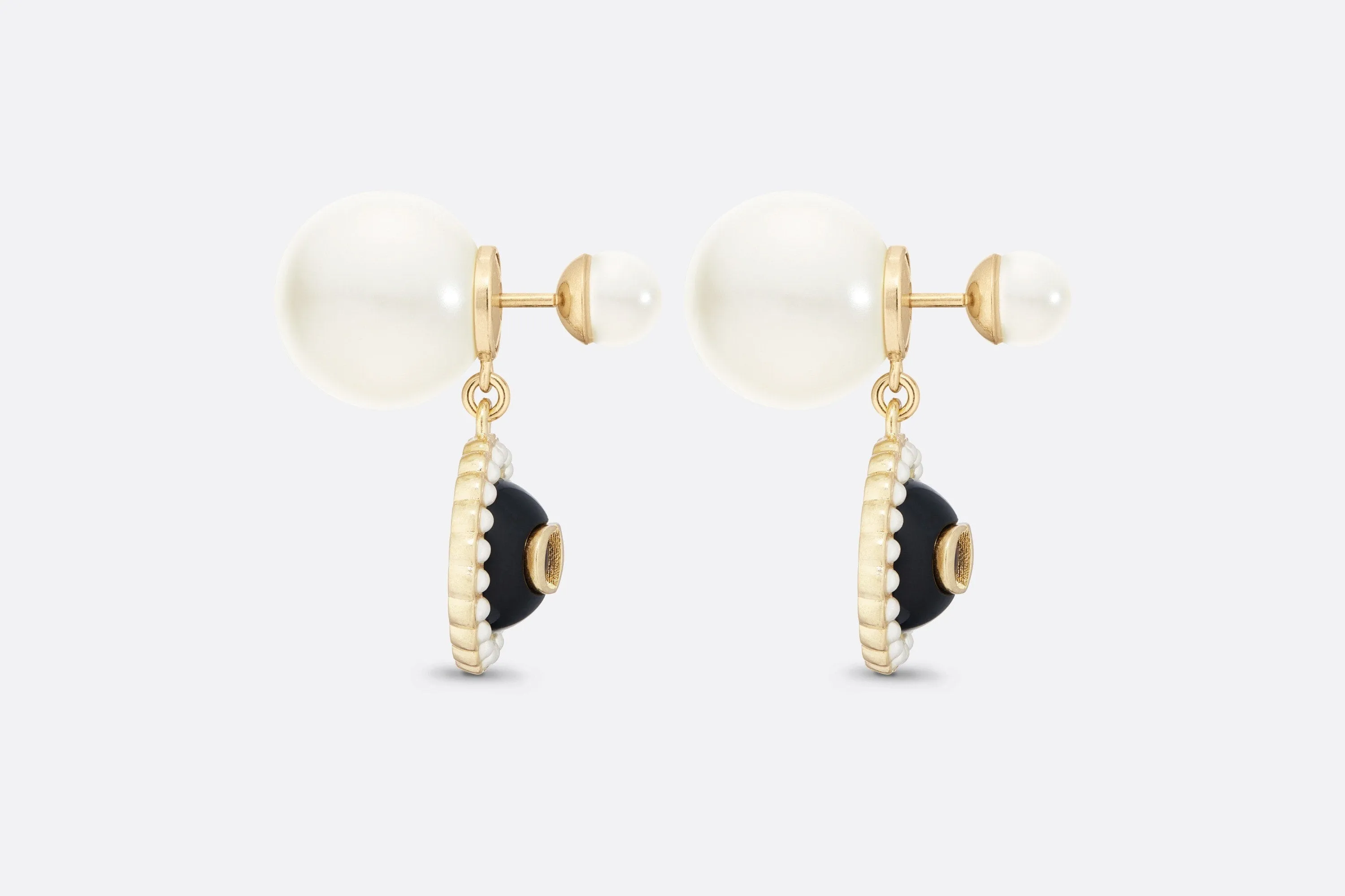 Dior Tribales Earrings • Gold-Finish Metal with White Resin Pearls and Black Glass