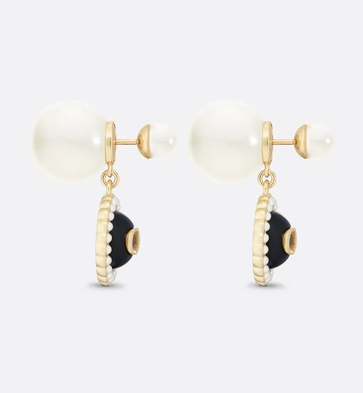 Dior Tribales Earrings • Gold-Finish Metal with White Resin Pearls and Black Glass