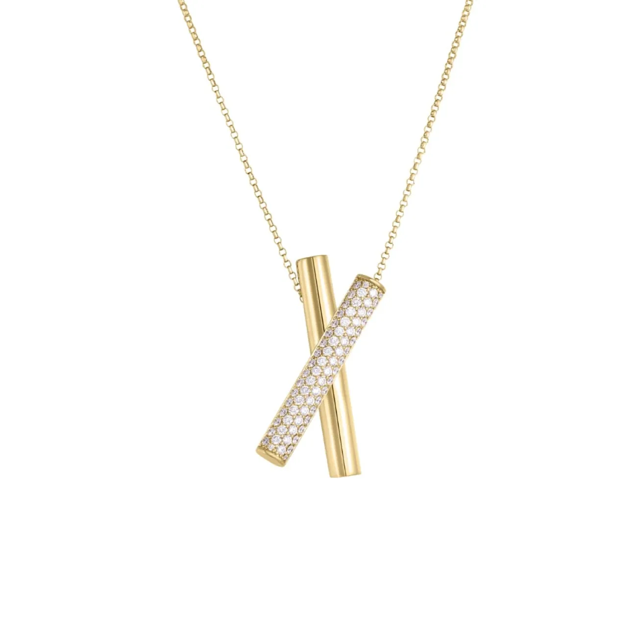 Domino 18K Yellow Gold Diamond Crossover Necklace