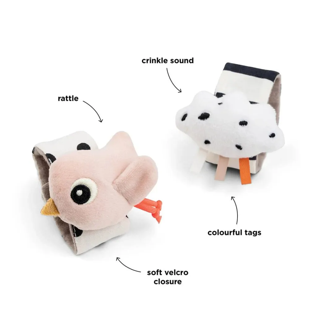 DONE BY DEER Wrist Rattle Set 2-pack Happy Clouds - Powder